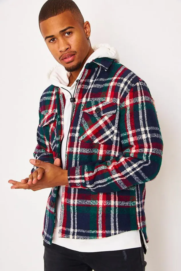 Men Wool Checked Overshirt In Blue Blue Brentiny Paris Shirts