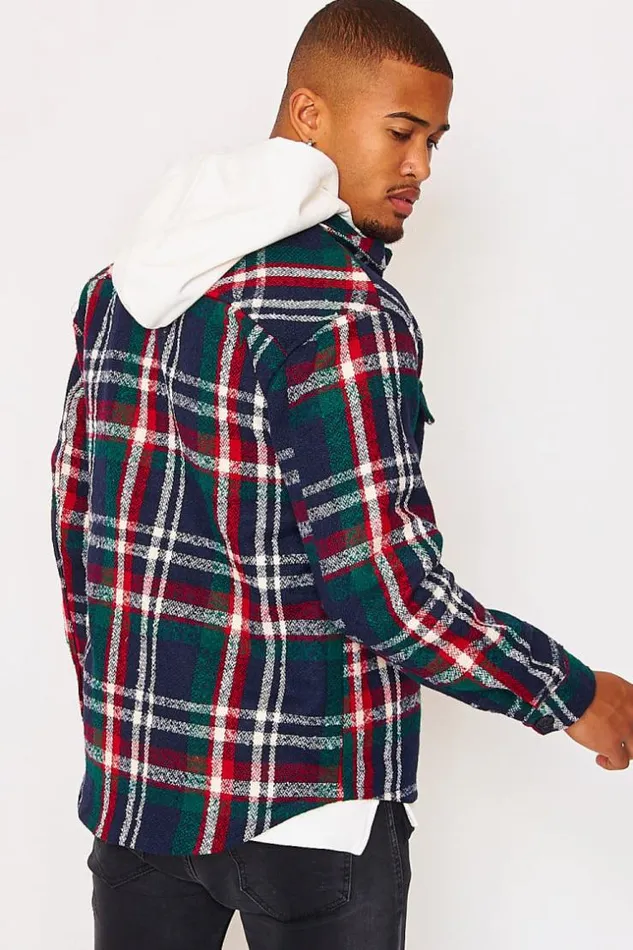 Men Wool Checked Overshirt In Blue Blue Brentiny Paris Shirts