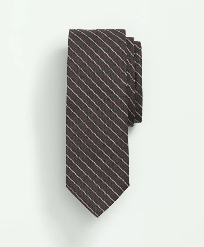 Men Wool Silk Mini Framed Striped Tie Olive Multi Brooks Brothers Ties and Pocket Squares