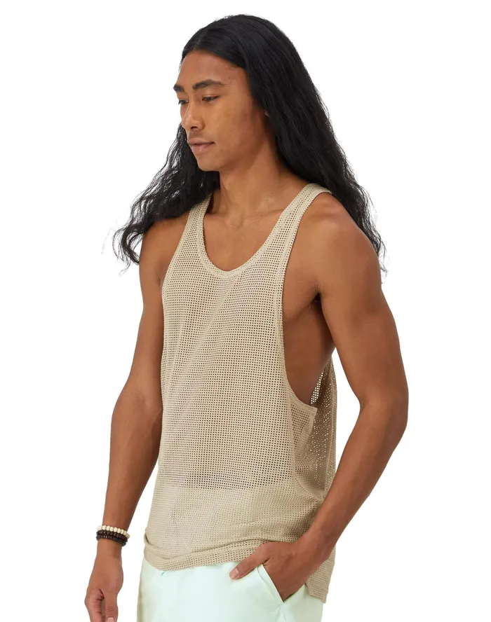 Mesh Tank Top Arctic Cold Beige Men Champion TShirts and Tops
