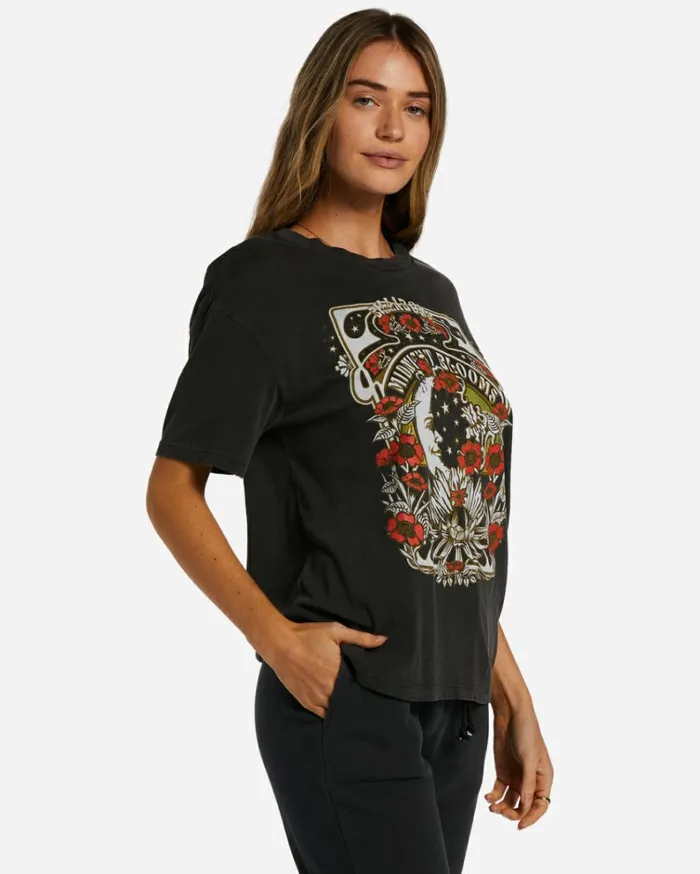Midnight Blooms TShirt Off Black Women Billabong Graphic Tees and Tanks