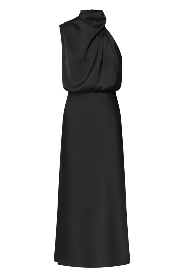 Minnie Midi Dress 8211 Drape Neck Satin Slip Dress In Black Women Showpo Dresses