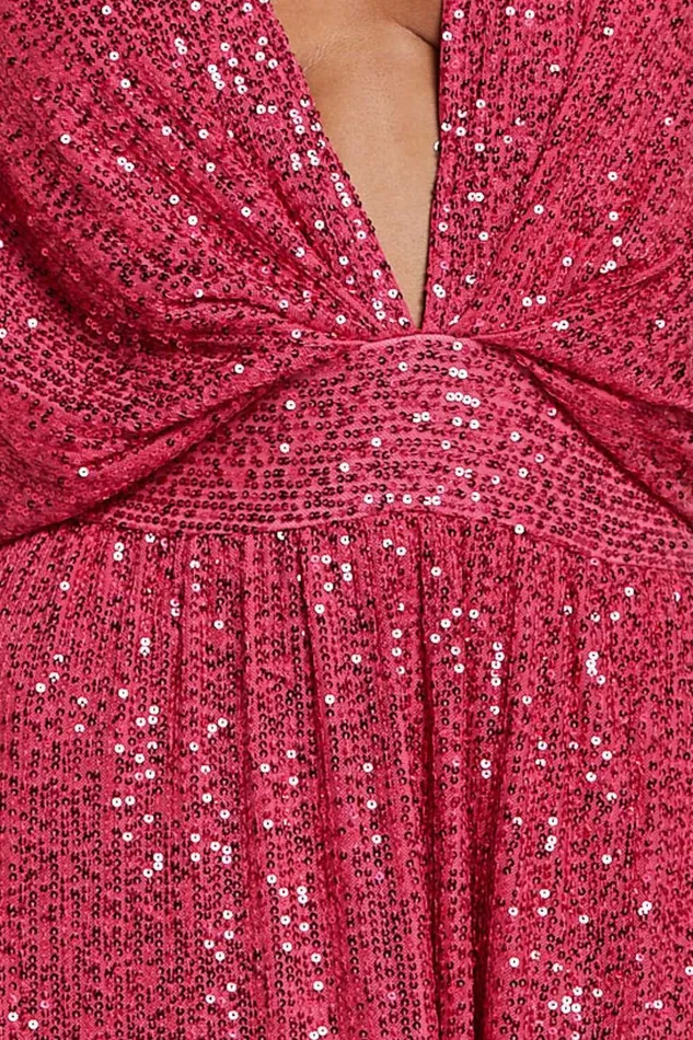 Miyah Maxi Dress 8211 Sequin Plunge Short Sleeve Dress In Pink Women Showpo Dresses