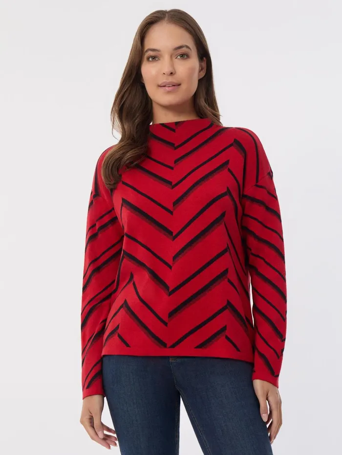 Mock Neck Chevron Jacquard Sweater Women Jones New York Sweaters and Cardigans