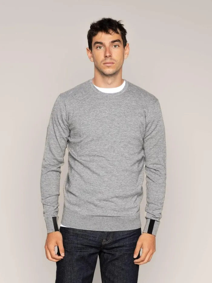MOS MOSH Knits Men MMGAdam Supima ONeck Knit Grey Melange