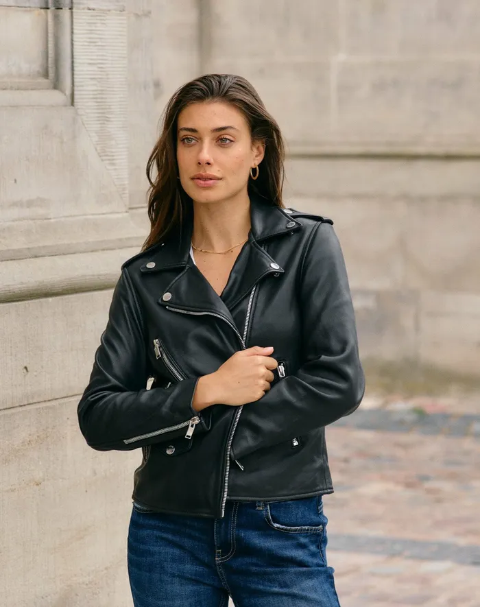 MOS MOSH Leather Women MMFrances Biker Leather Jacket Black