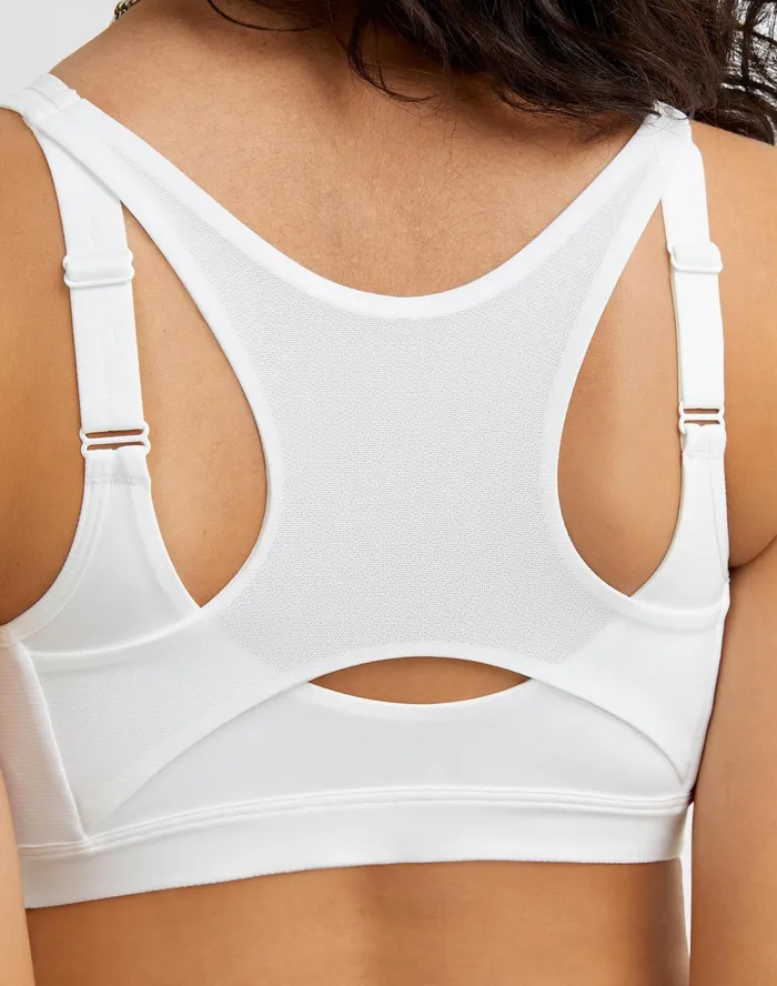 Motion Control Zip Sports Bra Wirefree Script Logo White Women Champion Sports Bras and Bralettes