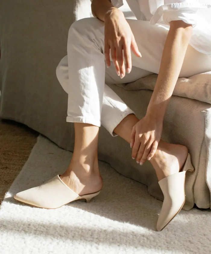 Mules Women Jenni Kayne Oiled Leather Kitten Heel Mule Natural