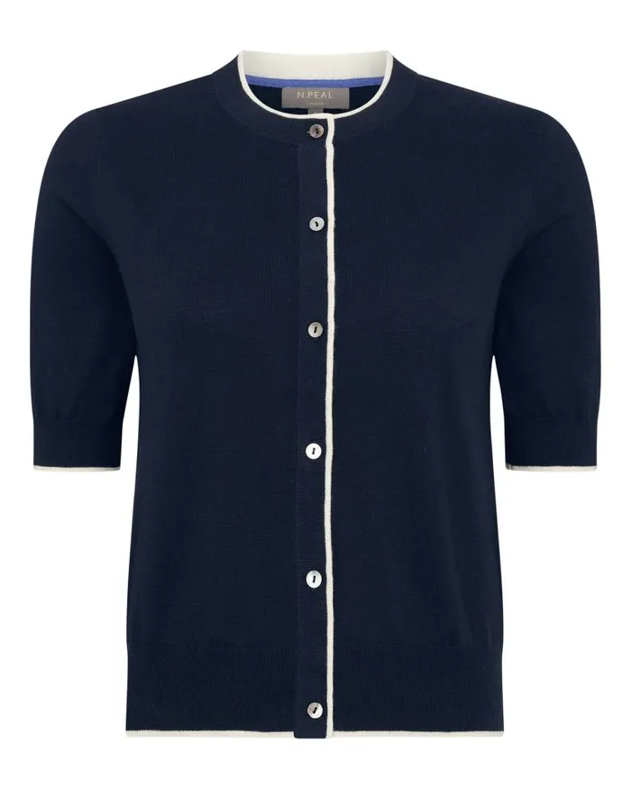 NPeal Cardigans Women Cotton Cashmere Short Sleeve Cardigan Navy Blue