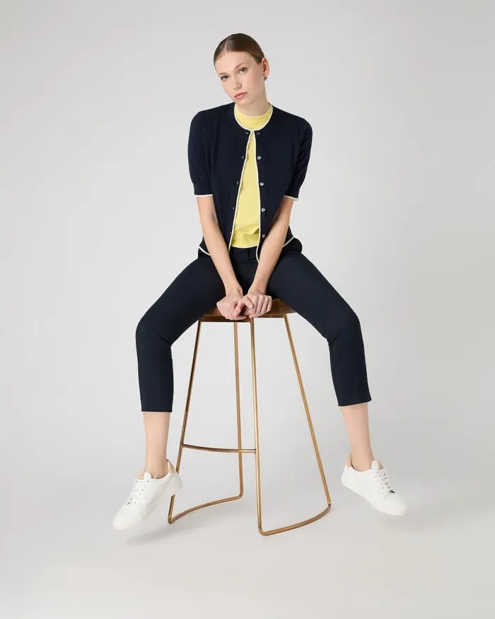 NPeal Cardigans Women Cotton Cashmere Short Sleeve Cardigan Navy Blue