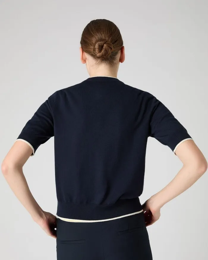 NPeal Cardigans Women Cotton Cashmere Short Sleeve Cardigan Navy Blue