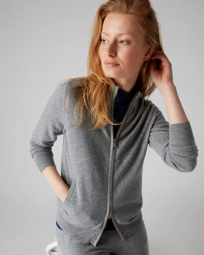 NPeal Cardigans Women Funnel Neck Zip Cashmere Cardigan Flannel Grey