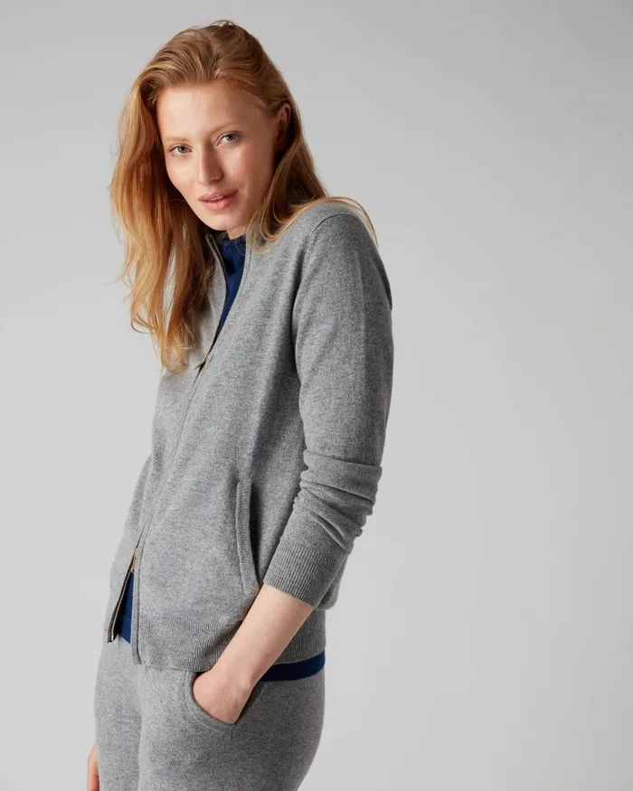 NPeal Cardigans Women Funnel Neck Zip Cashmere Cardigan Flannel Grey