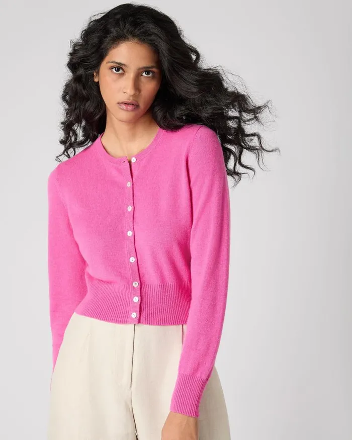 NPeal Cardigans Women Ivy Cropped Cashmere Cardigan Vibrant Pink
