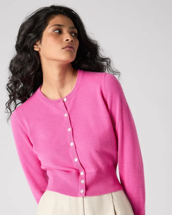 NPeal Cardigans Women Ivy Cropped Cashmere Cardigan Vibrant Pink