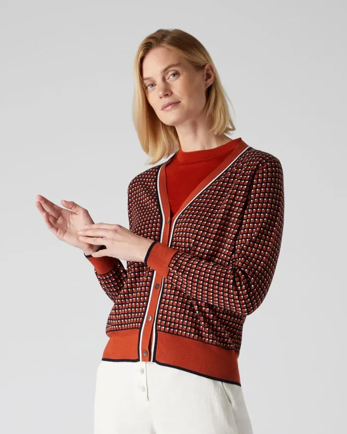 NPeal Cardigans Women Jacquard Knit Cardigan Orange