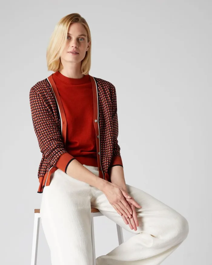 NPeal Cardigans Women Jacquard Knit Cardigan Orange