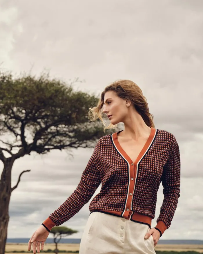 NPeal Cardigans Women Jacquard Knit Cardigan Orange
