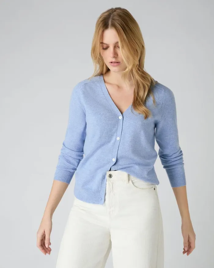 NPeal Cardigans Women Lara V Neck Cashmere Cardigan Cornflower Blue
