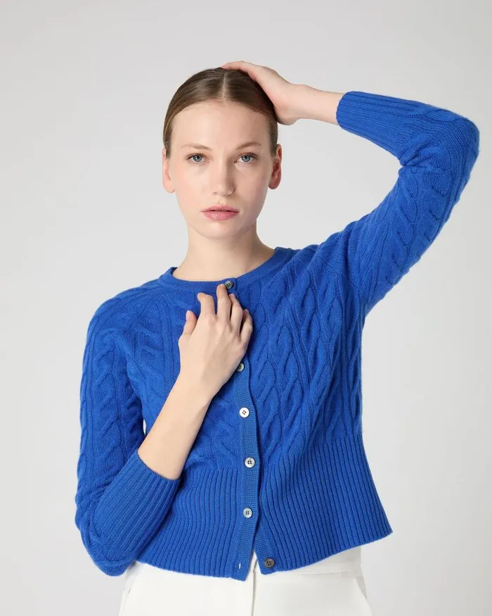 NPeal Cardigans Women Myla Cable Cashmere Cardigan Sonic Blue