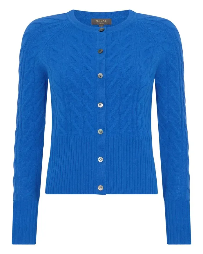 NPeal Cardigans Women Myla Cable Cashmere Cardigan Sonic Blue