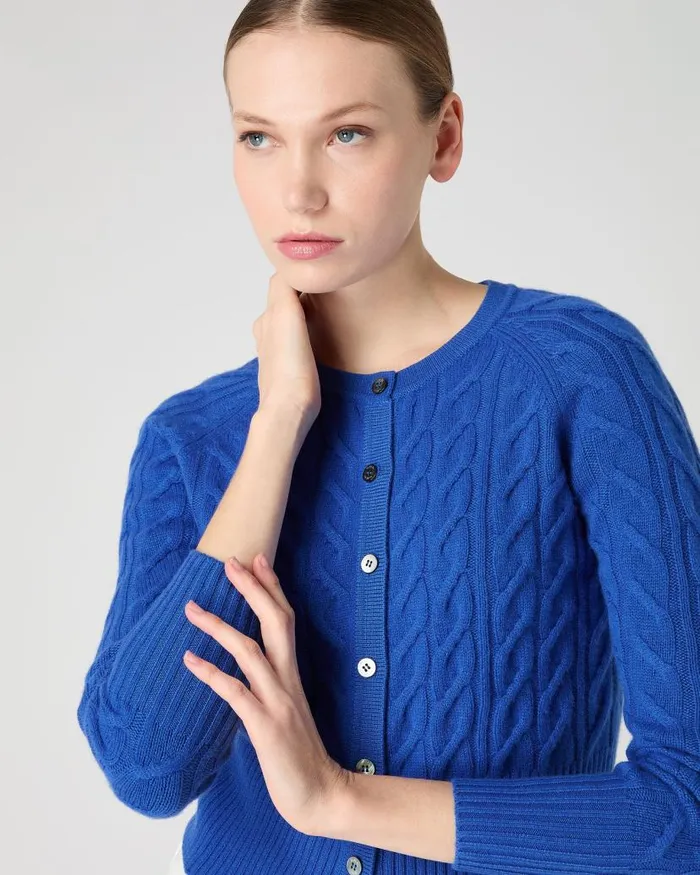 NPeal Cardigans Women Myla Cable Cashmere Cardigan Sonic Blue