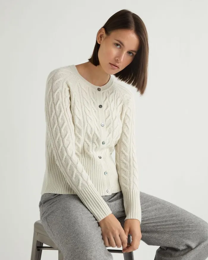 NPeal Cardigans Women Myla Cable Cashmere Cardigan With Lurex Snow Grey Sparkle
