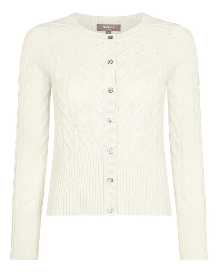 NPeal Cardigans Women Myla Cable Cashmere Cardigan With Lurex Snow Grey Sparkle