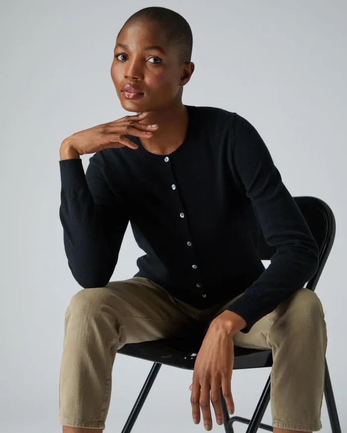 NPeal Cardigans Women Olivia Round Neck Cashmere Cardigan Black