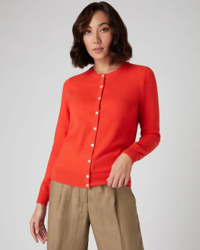 NPeal Cardigans Women Round Neck Cashmere Cardigan Vermillion Red