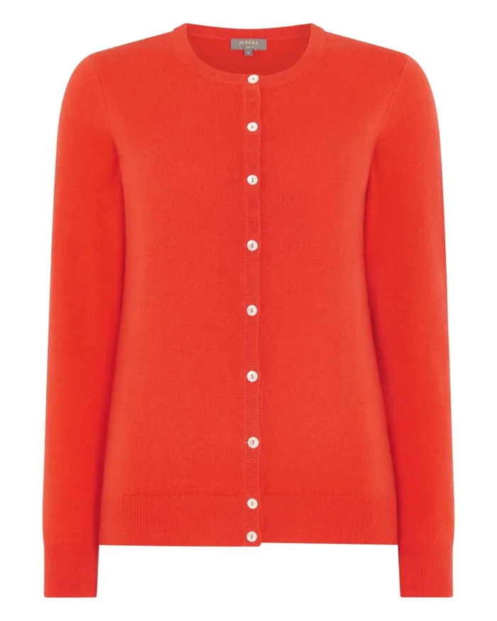 NPeal Cardigans Women Round Neck Cashmere Cardigan Vermillion Red