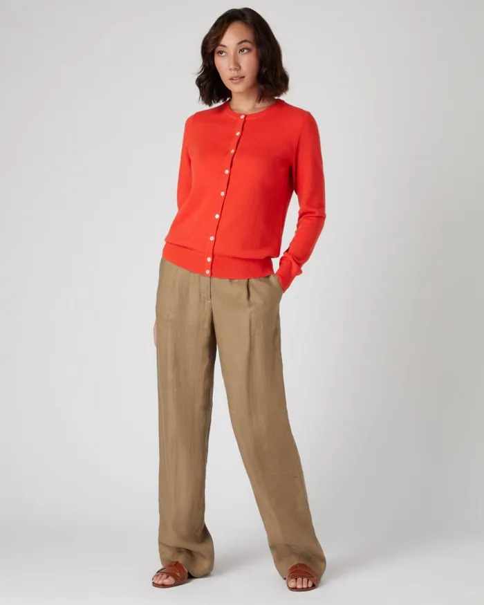 NPeal Cardigans Women Round Neck Cashmere Cardigan Vermillion Red