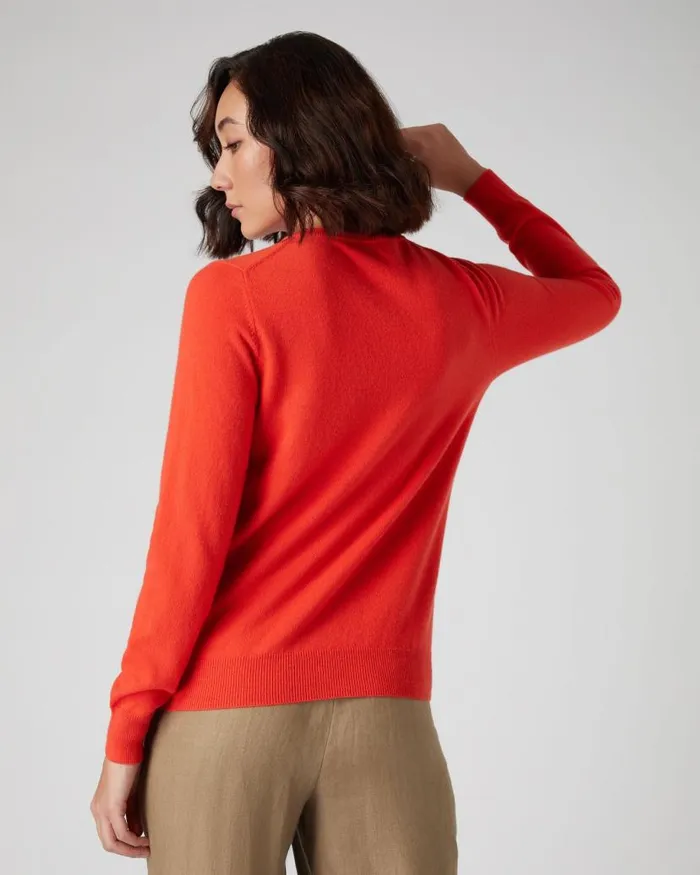 NPeal Cardigans Women Round Neck Cashmere Cardigan Vermillion Red