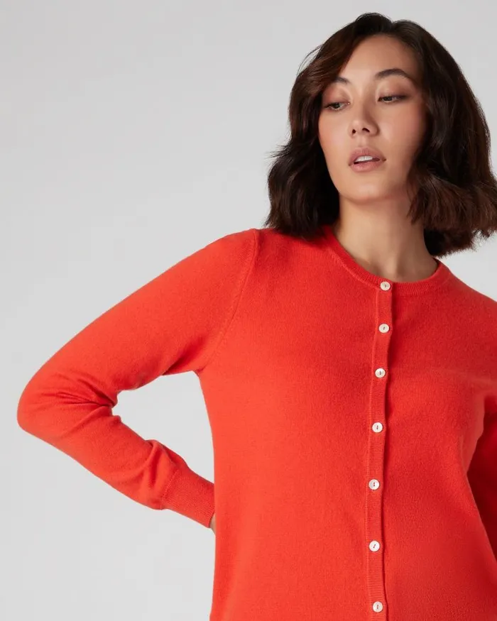 NPeal Cardigans Women Round Neck Cashmere Cardigan Vermillion Red