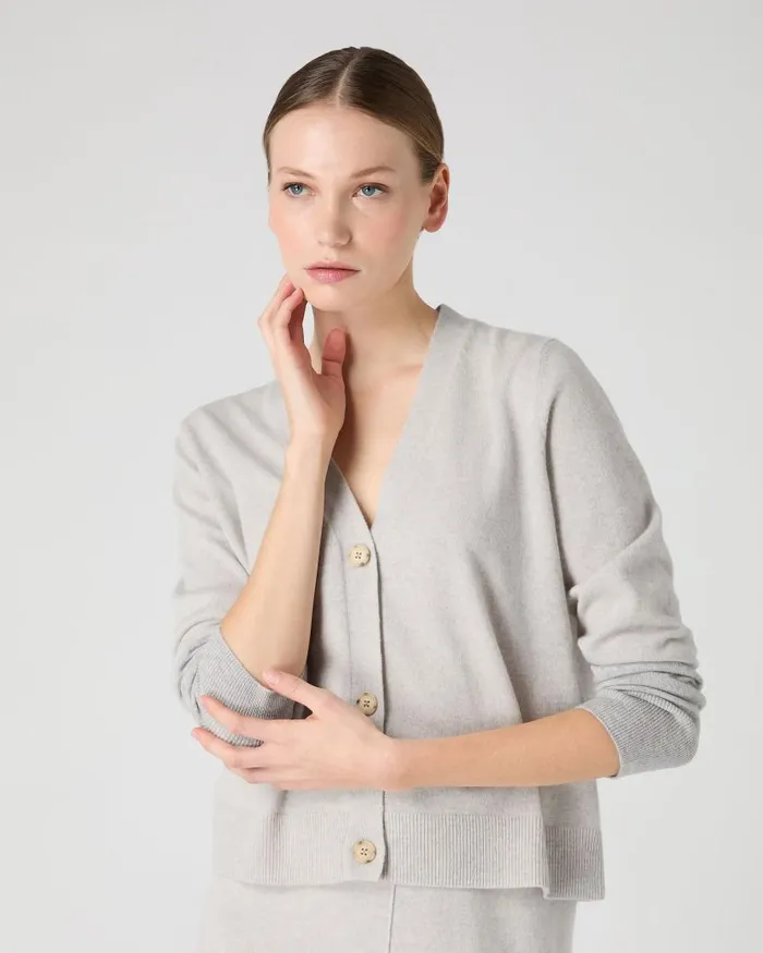 NPeal Cardigans Women V Neck Relaxed Cashmere Cardigan Pebble Grey