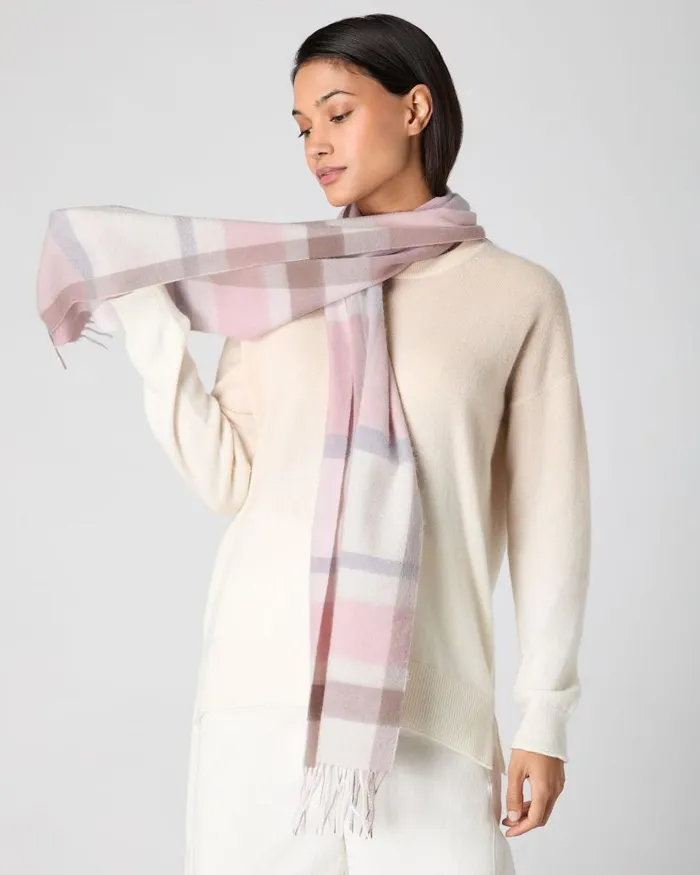 NPeal Cashmere Scarves Women Cashmere Check Scarf Pink