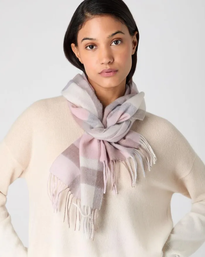 NPeal Cashmere Scarves Women Cashmere Check Scarf Pink