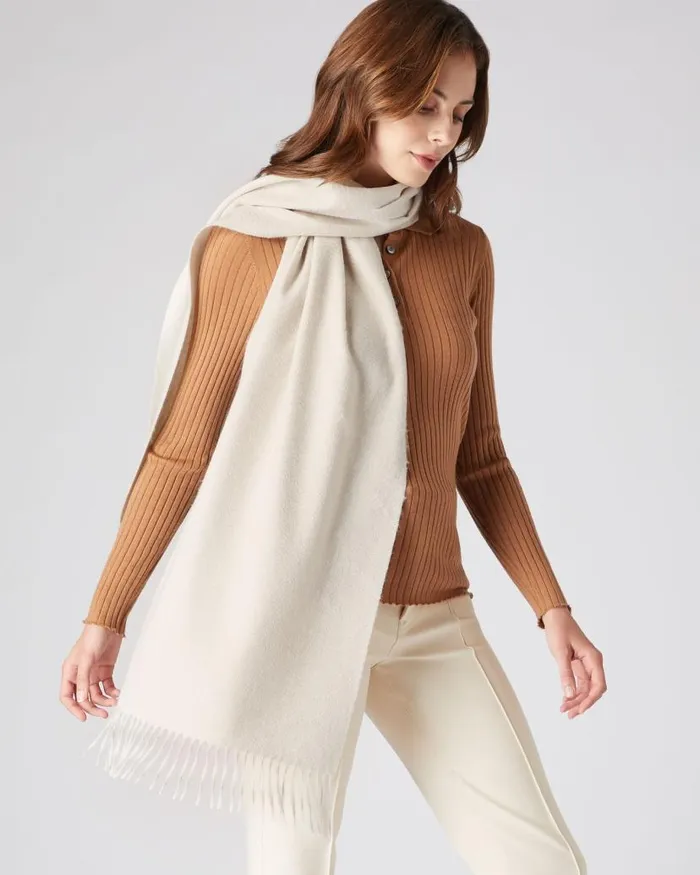NPeal Cashmere Scarves WomenMen Unisex Large Woven Cashmere Scarf Ecru White