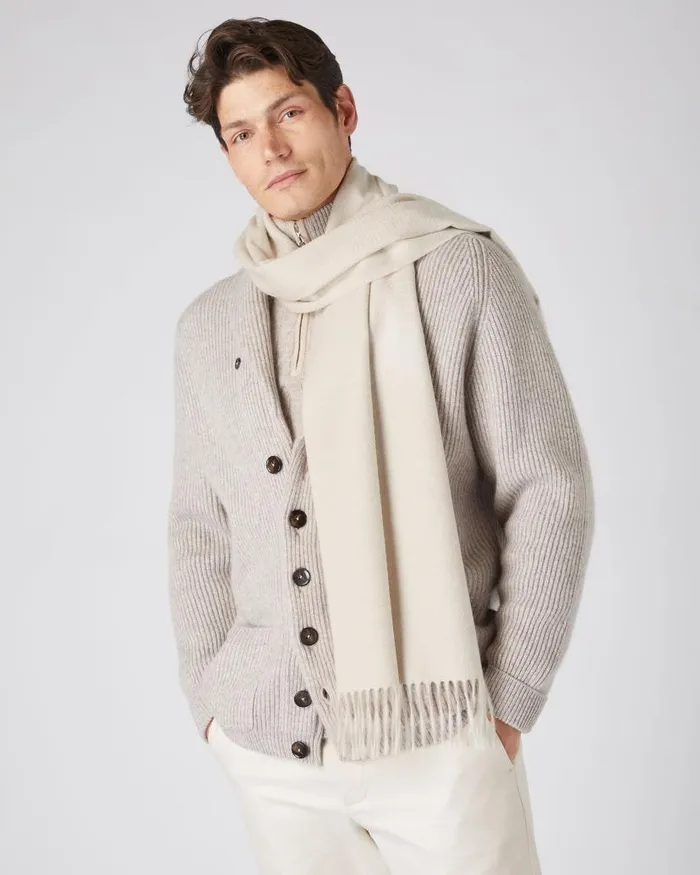 NPeal Cashmere Scarves WomenMen Unisex Large Woven Cashmere Scarf Ecru White
