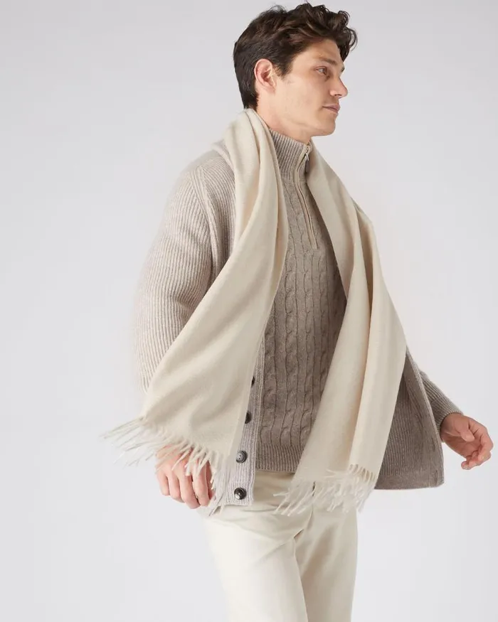 NPeal Cashmere Scarves WomenMen Unisex Large Woven Cashmere Scarf Ecru White