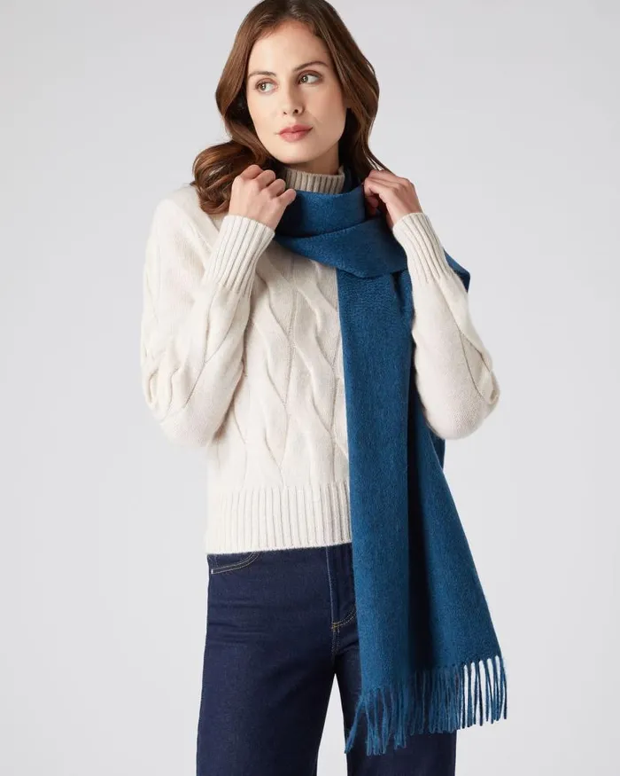 NPeal Cashmere Scarves WomenMen Unisex Large Woven Cashmere Scarf Lagoon Blue