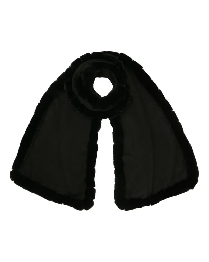 NPeal Cashmere Scarves Women Meribel Woven Fur Trim Scarf Black
