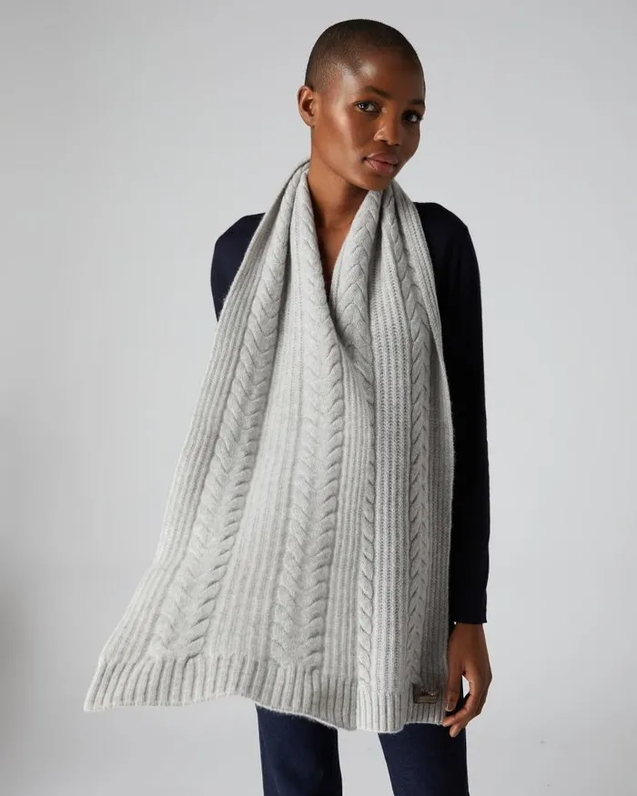 NPeal Cashmere Scarves Women Wide Cable Cashmere Scarf Fumo Grey