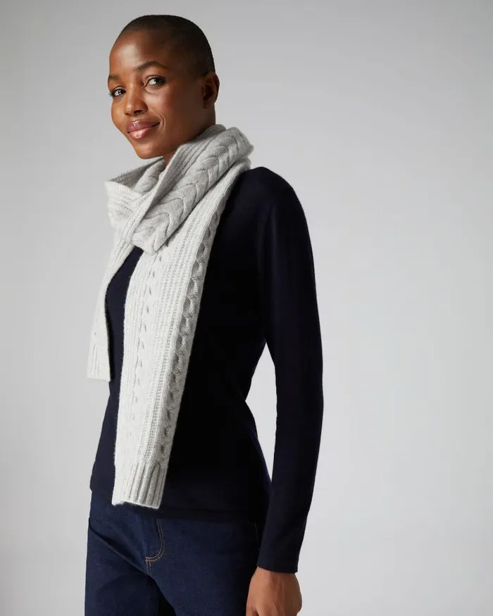 NPeal Cashmere Scarves Women Wide Cable Cashmere Scarf Fumo Grey