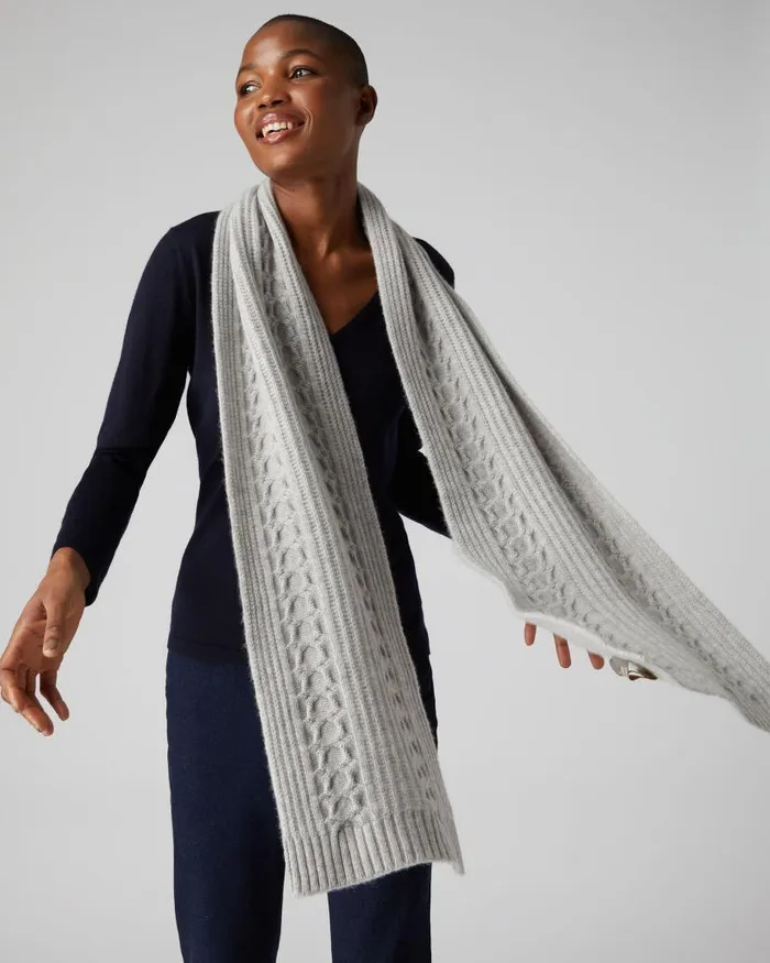 NPeal Cashmere Scarves Women Wide Cable Cashmere Scarf Fumo Grey