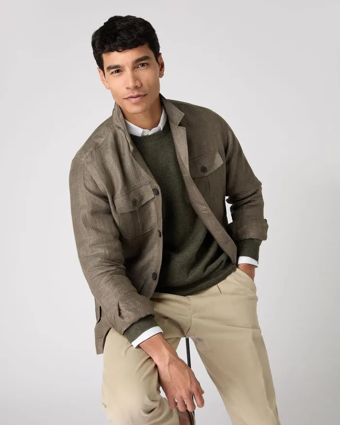NPeal Coats and Jackets Men Linen Jacket Khaki Green