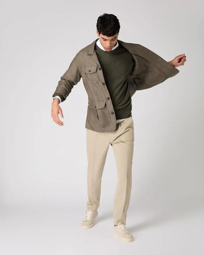 NPeal Coats and Jackets Men Linen Jacket Khaki Green