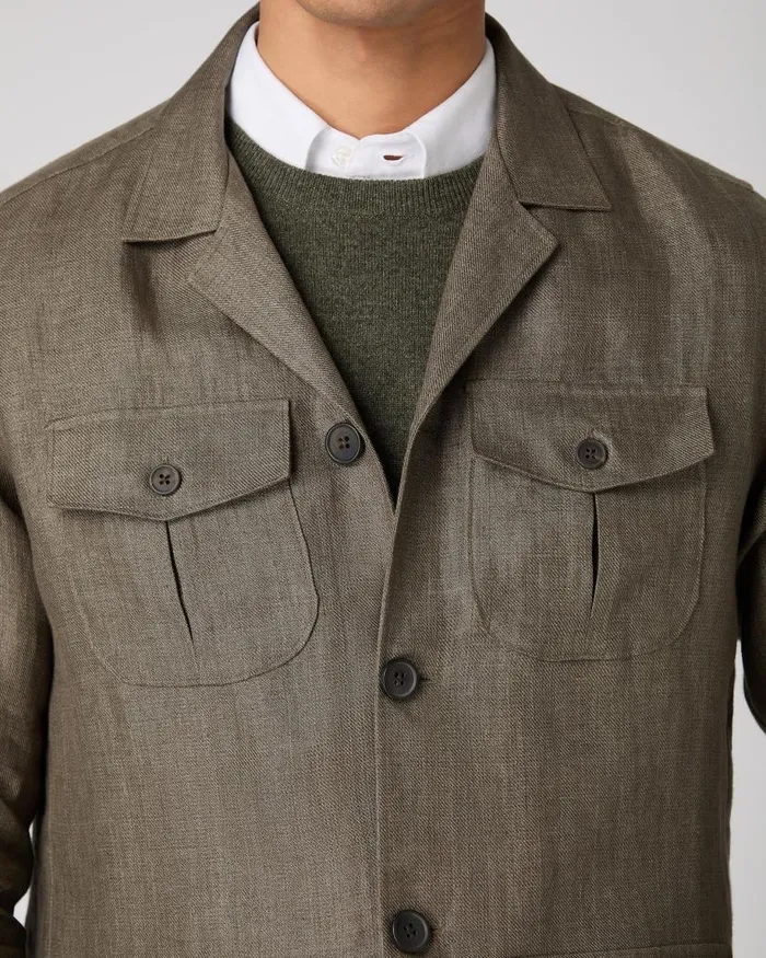 NPeal Coats and Jackets Men Linen Jacket Khaki Green