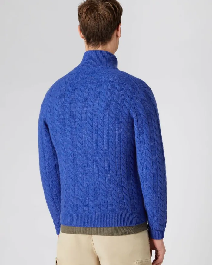 NPeal Half and Full Zip Knitwear Men The Richmond Cable Cashmere Cardigan Nile Blue
