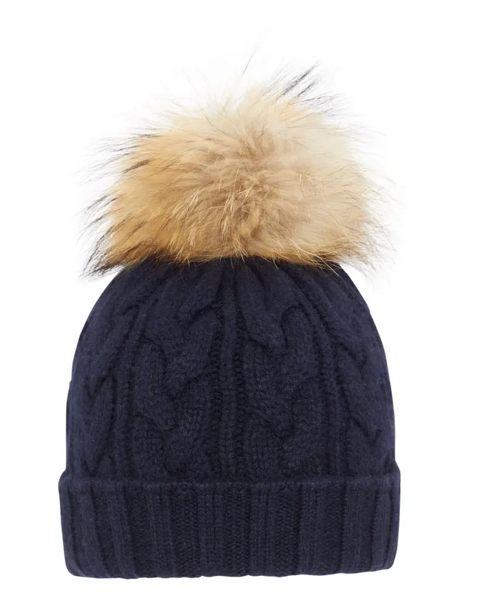 NPeal Hats WomenMen Unisex Chunky Cable Cashmere Pom Hat Navy Blue